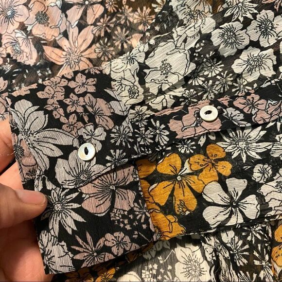 H&M Floral Sheer tunic Long Sleeve Blouse Peasant Mock High Neck button up -2 - Picture 5 of 12